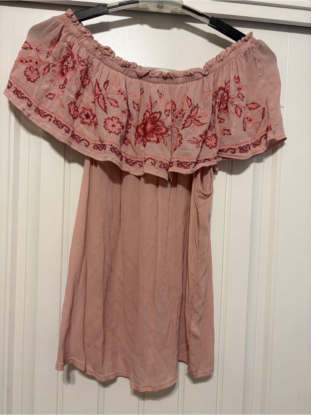 Knox Rose Blush Pink Off-Shoulder Embroidered Tunic